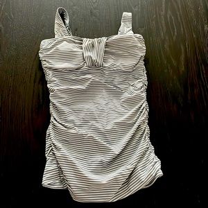 DM Swim Tankini Dusty Blue Stripe Pattern M Flattering Fit